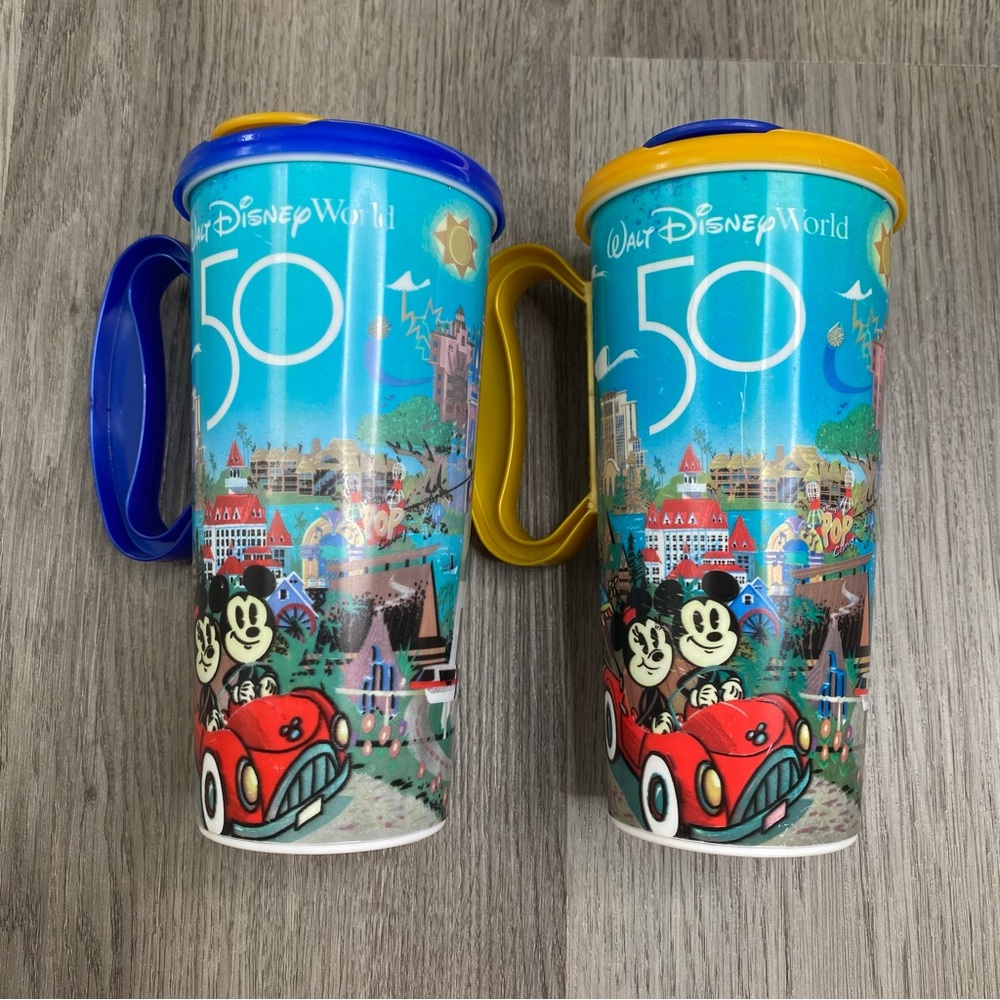 2 Walt Disney World 50th Anniversary Resort Plastic Refillable‎ Cup Travel Mug
